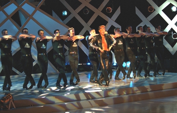 Michael Flatley and dancers from Lord of the Dance on The Late Late Show in March 1998