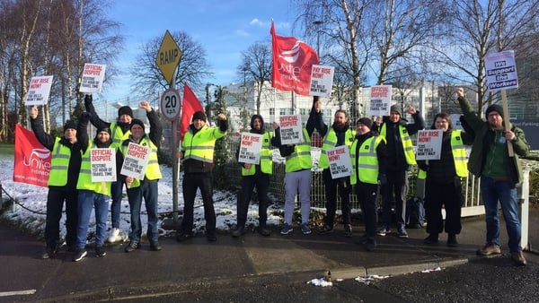 Workers strike at the Pfizer site in Grange Castle