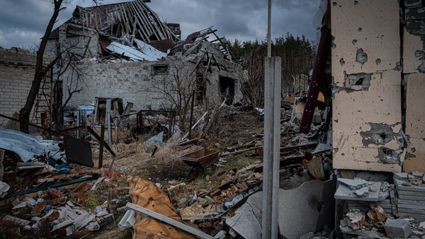 A view of destroyed houses at the village of Bohorodychne in the Donetsk region of eastern Ukraine