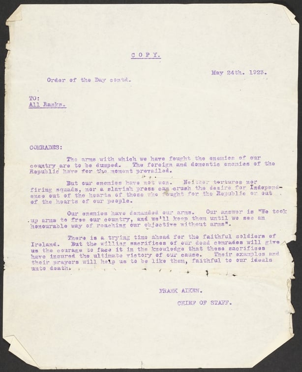 Frank Aiken's arms dump letter