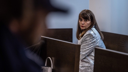 Justyna Wydrzynska in the district courtroom in Warsaw today