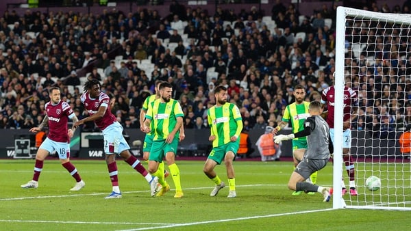 Divin Mubama scores West Ham's fourth goal of the night