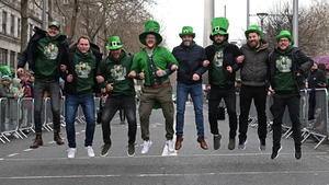 "3, 2, 1, jump" - Revellers enjoy the festivities ahead of the Dublin parade this morning