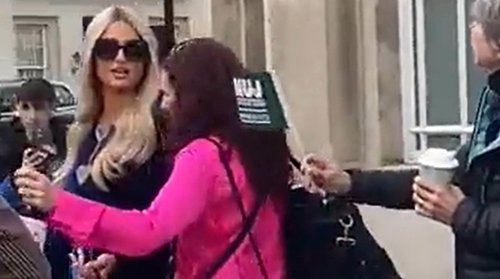 Paris Hilton (left) outside BBC Broadcasting House in London. Photo courtesy of the NUJ