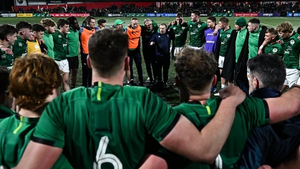 Ireland head coach Richie Murphy address the U20s following their dramatic win over France
