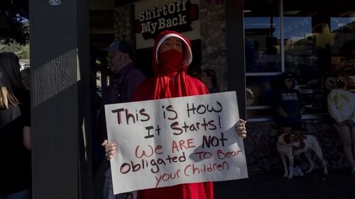 An abortion rights protester takes part in a protest in Jackson Hole, Wyoming last summer