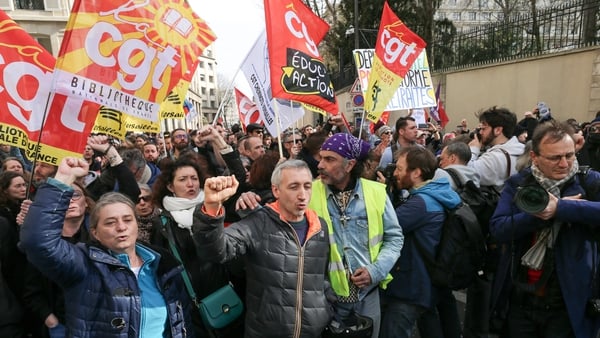 Demonstrators gather in front of the National Assembly before the French government pushed a pensions reform through parliament without a vote, using the article 49,3 of the constitution, in Paris on March 16, 2023. The French president on March 16 rammed