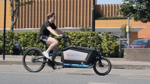 An e-cargo bike in use by The Village Café in Stillorgan in 2021