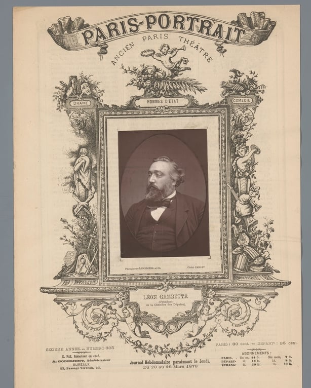 Portrait of Léon Gambetta, Léon Gambetta (title on object), Étienne Carjat (mentioned on object), Lemercier & Cie. (mentioned on object), c. 1873 - in or before 1880, paper, height 121 mm × width 85 mm. (Photo by: Sepia Times/Universal Images Group via Getty Images)