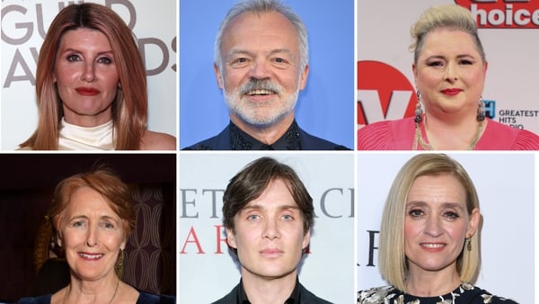 (Clockwise from top) Sharon Horgan, Graham Norton, Siobhán McSweeney, Anne-Marie Duff, Cillian Murphy, and Fiona Shaw are all BAFTA-nominated this year