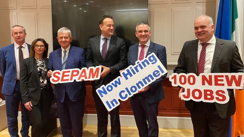Leo Clancy, Enterprise Ireland, Audrey Kearney, SEPAM, Gus Kearney(snr),SEPAM, Taoiseach Leo Varadkar, Senator Garret Ahearn and Gus Kearney (jnr), SEPAM