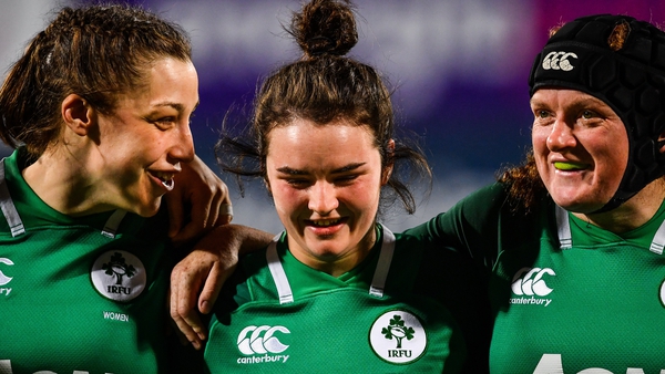 Nic A Bháird (centre) earned four caps during the 2019 Six Nations