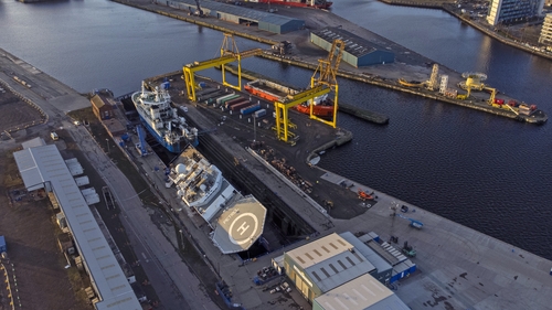 The Petrel was left leaning at a 45-degree angle in the dry dock