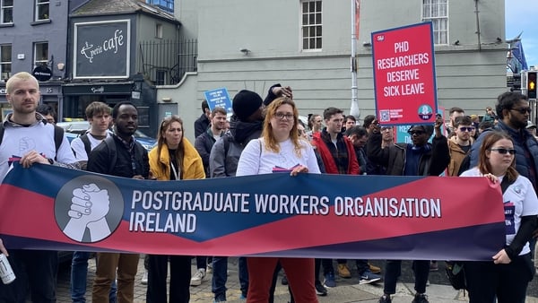 The Postgraduate Workers' Organisation, which is affiliated to SIPTU, organised today's protest
