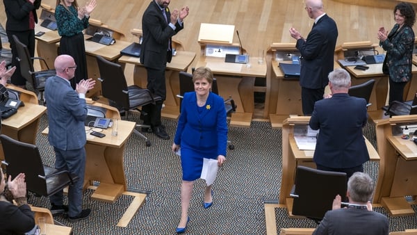 Outgoing first minister Nicola Sturgeon leaves the main chamber after her last First Minster's Questions (FMQs) in the main chamber of the Scottish Parliament inEdinburgh.