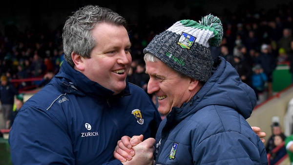 Darragh Egan and John Kiely enjoy a chat after Limerick's 11-point win over Wexford