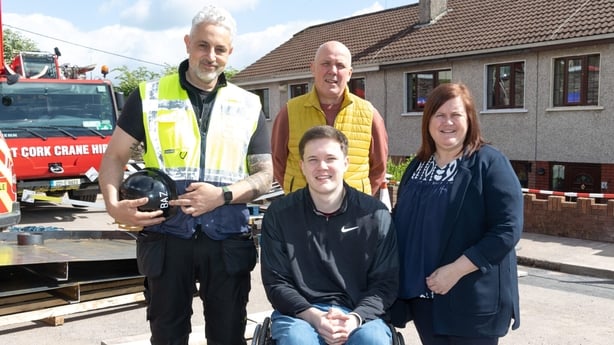 Baz Ashmawy with Adam, Brian and Mar Drummond onset of DIY SOS in CorkPhoto Julien Behal Photography