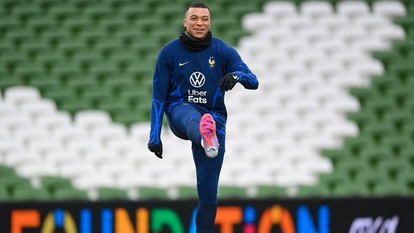 Kylian Mbappe training at Lansdowne Road on the eve of the Ireland game