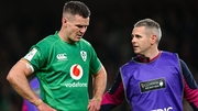 Sexton leaves the Aviva Stadium pitch with the injury against England