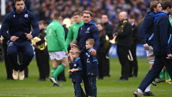 Stuart Hogg with his children on the day of his 100th cap