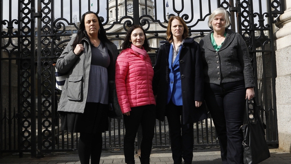 From left, Honor Murphy, Yvonne O'Rourke, Diane Byrne and Karina Molloy from the Women Of Honour group outside Government Buildings (RollingNews.ie)