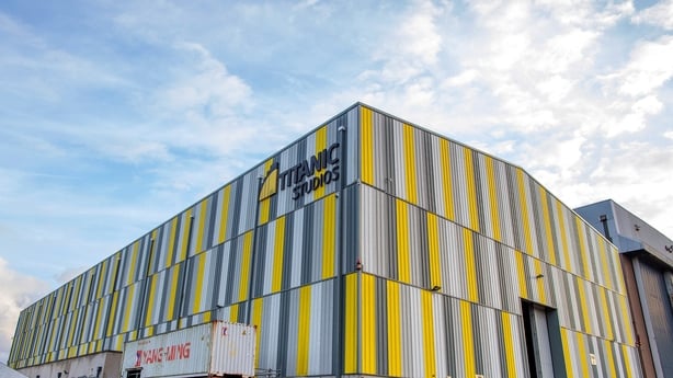 Titanic Studios, in the shadow of the Harland and Wolff shipyard, are pictured in Belfast in Northern Ireland on November 30, 2022. - A string of major recent cinematic and streaming projects made in the UK province have earned it a growing international reputation for TV and cinema production. Belfast's once-mighty shipyards, which now house the Titanic Studios -- among Europe's largest -- and the newer Harbour Studios, offered the huge spaces needed by blockbuster filmmakers. (Photo by Paul Faith / AFP) (Photo by PAUL FAITH/AFP via Getty Images)