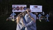 A makeshift memorial for victims of a shooting at the Covenant School in Nashville, Tennessee
