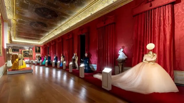 The King's Gallery displaying an Oscar de la Renta gown worn by Billie Eilish at Met Gala, amongst other outfits (Historic Royal Palaces/Oscar de la Renta Archive/PA)