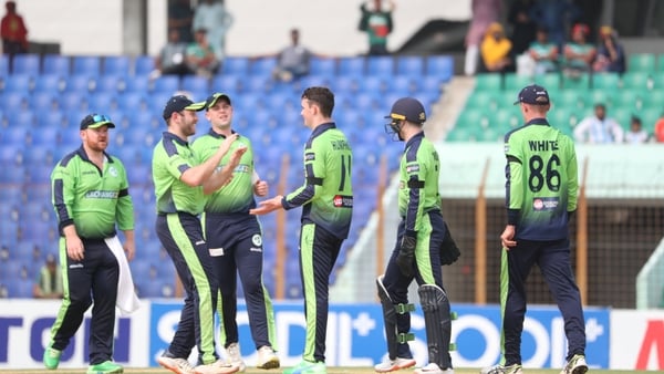Ireland players celebrate a Matthew Humphreys wicket during the victory (photo credit: BCB)