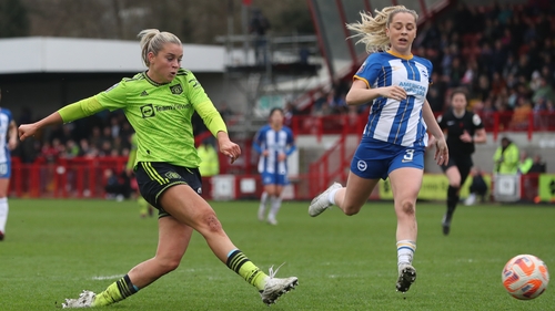 Alessia Russo of Manchester United has a shot on goal
