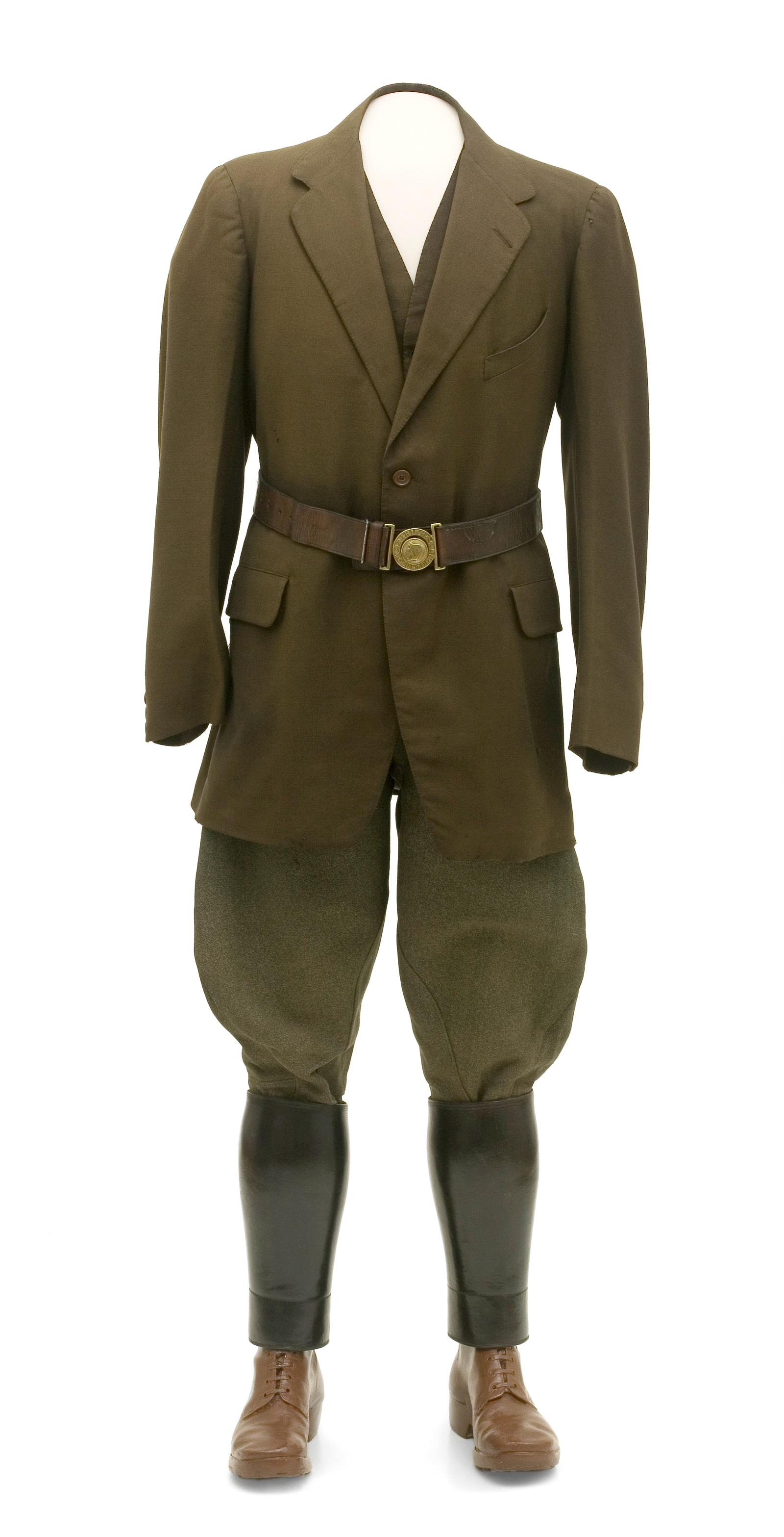 Image - Liam Lynch's uniform, as worn on the day of his death. The boots look new - his comrade Jerry Kirwan had repaired them just before Lynch's death. (Credit: National Museum of Ireland)