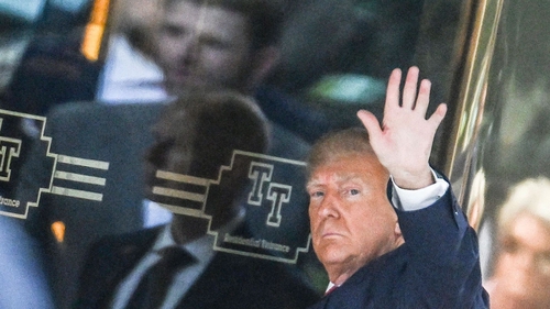 Donald Trump arriving at Trump Tower in New York City ahead of his arraignment