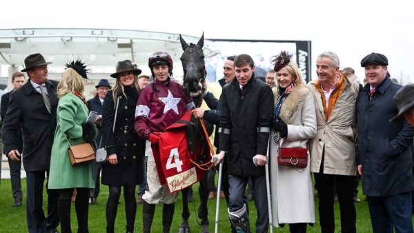 Jack Kennedy with replacement Keith Donoghue following Delta Work's Cheltenham Festival win