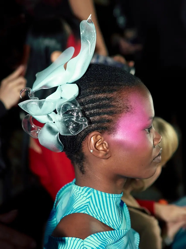A model backstage at Chet Lo SS23 (Eeva Rinne/BFC/PA)