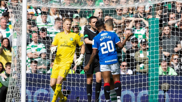 Rangers' Alfredo Morelos (centre) protests his innocence after his goal is disallowed for a foul
