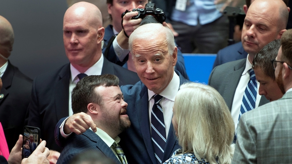 US President Biden greets James Martin at Ulster University in Belfast