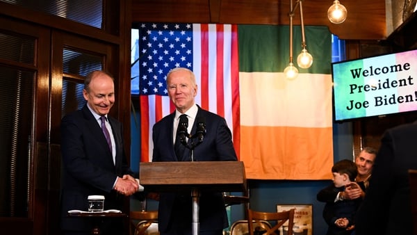 US President Joe Biden with Tánaiste Micheál Martin during his visit to Dundalk yesterday