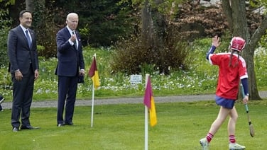 US President Joe Biden almost hit by sliotar during GAA demonstration