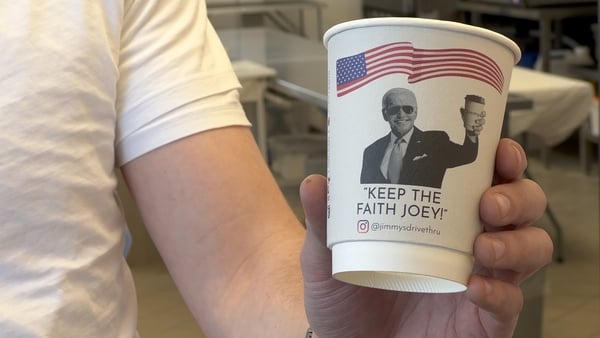 A 'Keep the faith Joey' coffee cup at Jimmy's in Ballina