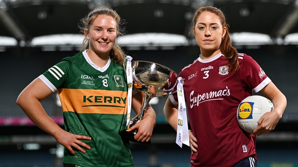 Síofra O'Shea of Kerry, left, and Sarah Ní Loingsigh of Galway at Croke Park prior to this year's Division 1 final
