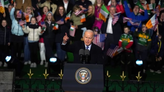 US President Joe Biden wraps up his April visit to Ireland by addressing 27,000 people on the banks of the River Moy. It was a homecoming trip for Mr Biden whose great-great-great grandfather left Ballina for Pennsylvania in the 1850s.
