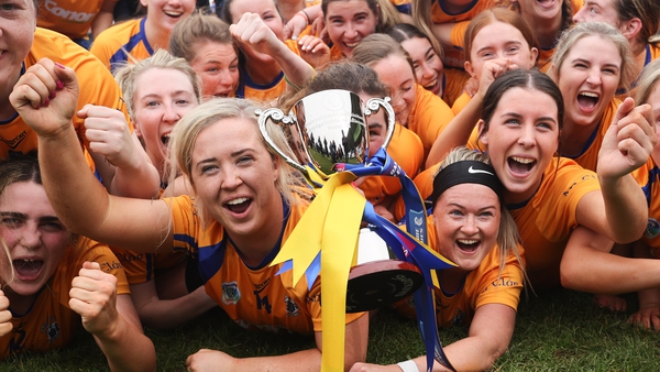 Clare celebrate winning the Very Camogie League Division 3B final
