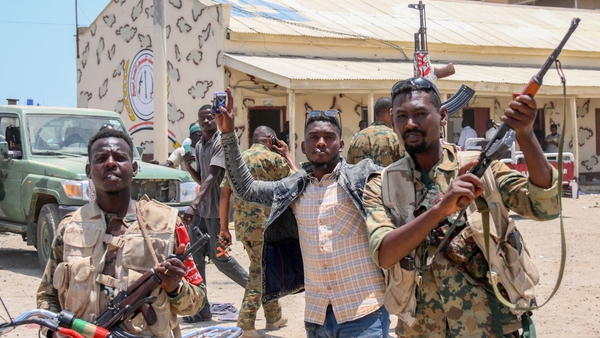 Sudanese army soldiers loyal to army chief Abdel Fattah al-Burhan posing for a picture at the Rapid Support Forces base in the Red Sea city of Port Sudan