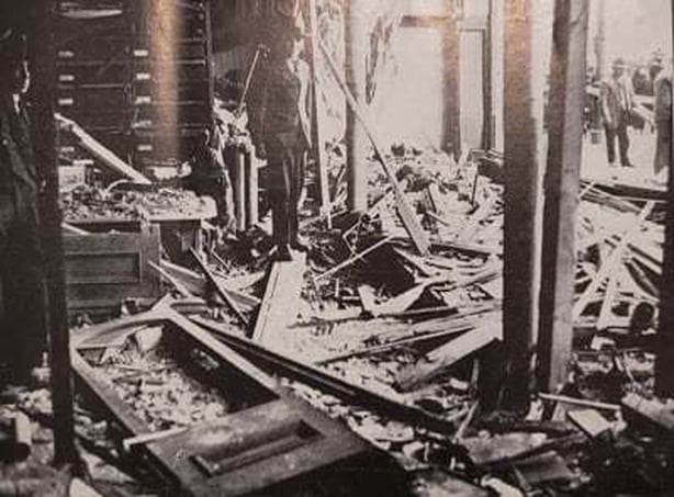 The destruction caused by a landmine in the famous shop of Messrs Edward Lee & Co in Rathmines, Co. Dublin Photo: Irish Life, May 1923