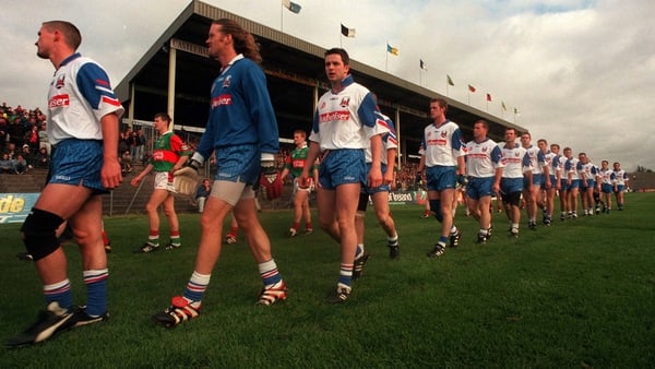 The New York players walk in the parade ahead of their historic 1999 Connacht clash with Mayo in Castlebar