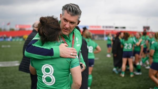 Ireland head coach Greg McWilliams with Deirbhile Nic a Bháird after the final whistle at Musgrave Park