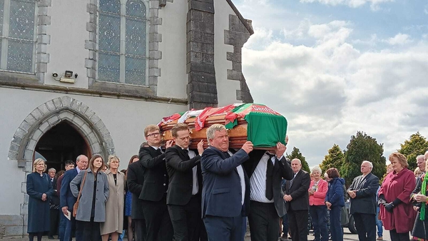 The remains of Dr Michael Loftus leaving St Tiernan's Church, in his hometown of Crossmolina