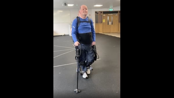 Seán Cox using the exoskeleton in DCU