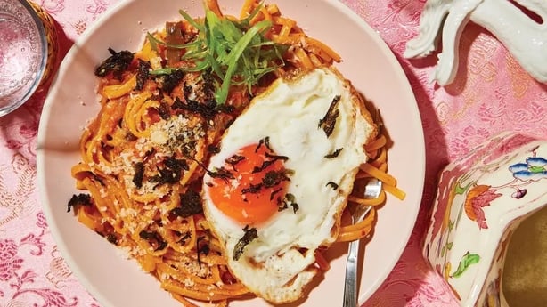Cheesy kimchi linguine from A Splash Of Soy 