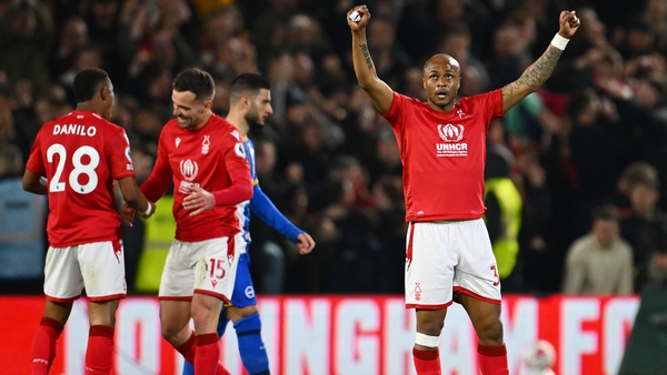 Andre Ayew and his Nottingham Forest team-mates celebrate securing three important points